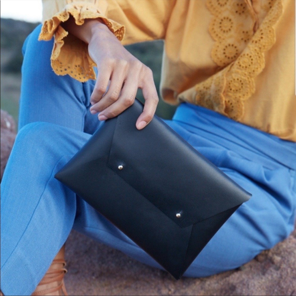 New Tribe Alive Black Envelope Leather Clutch